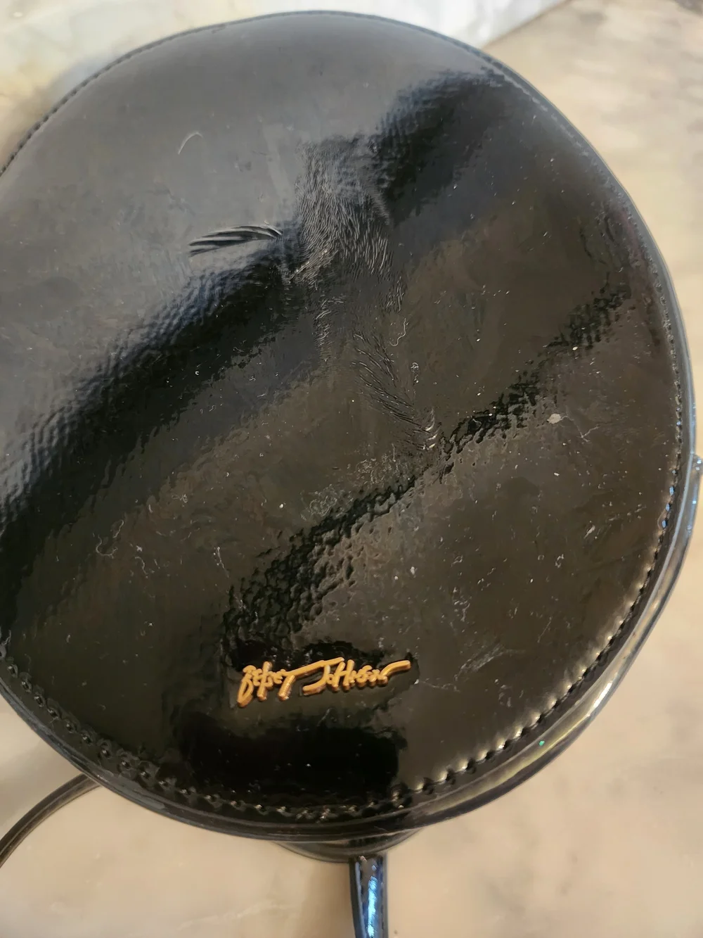 Betsey Johnson Black Oval Crossbody Bag with Gold Frame Accent